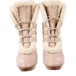 Fendi Beige Shearling-Lined Heeled Boots